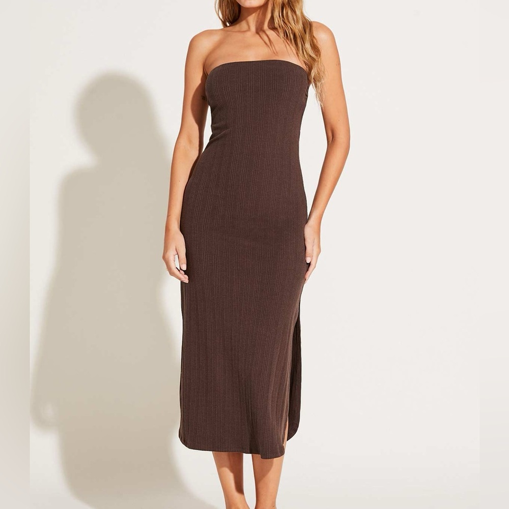 Vitamin A Strapless West Dress Chocolate Brown Organic Rib